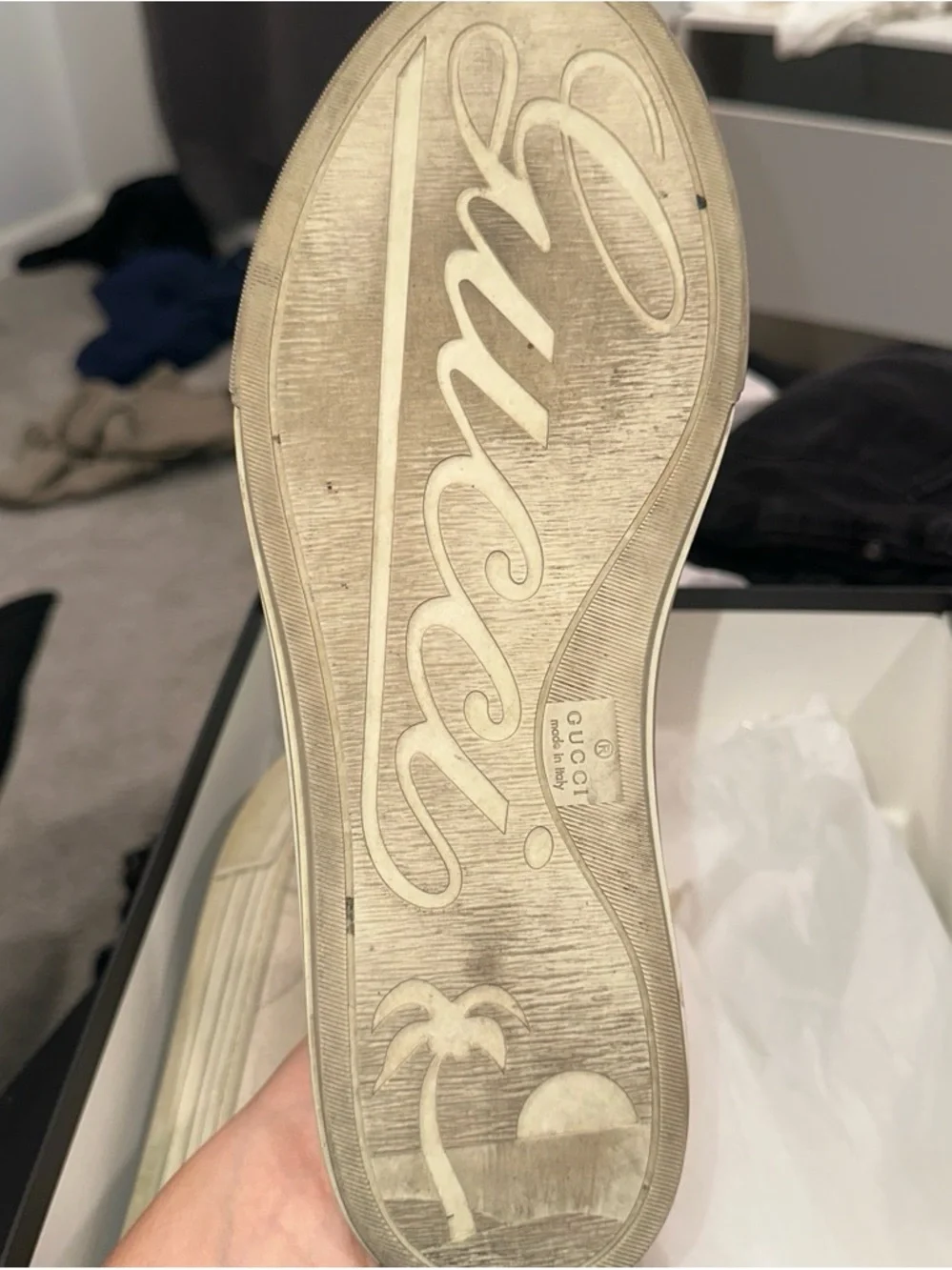 Gucci Men High-Top Canvas Sneaker in Beige US 9.5 EU 44.5